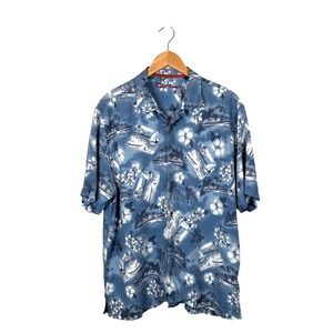 Vintage Reyn Spooner Hawaiian Shirt Mens Large Blue Floral Hibiscus‎ Button Up